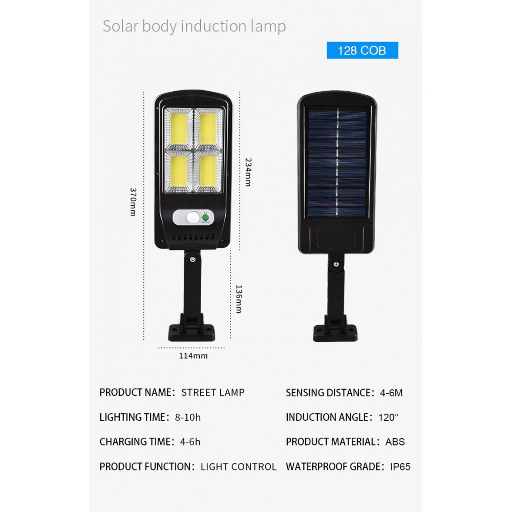 Güneş Enerjili Sokak Lambası Solar Bahçe Aydınlatma Uzaktan Kumandalı 3 Modlu 128 Cob Led